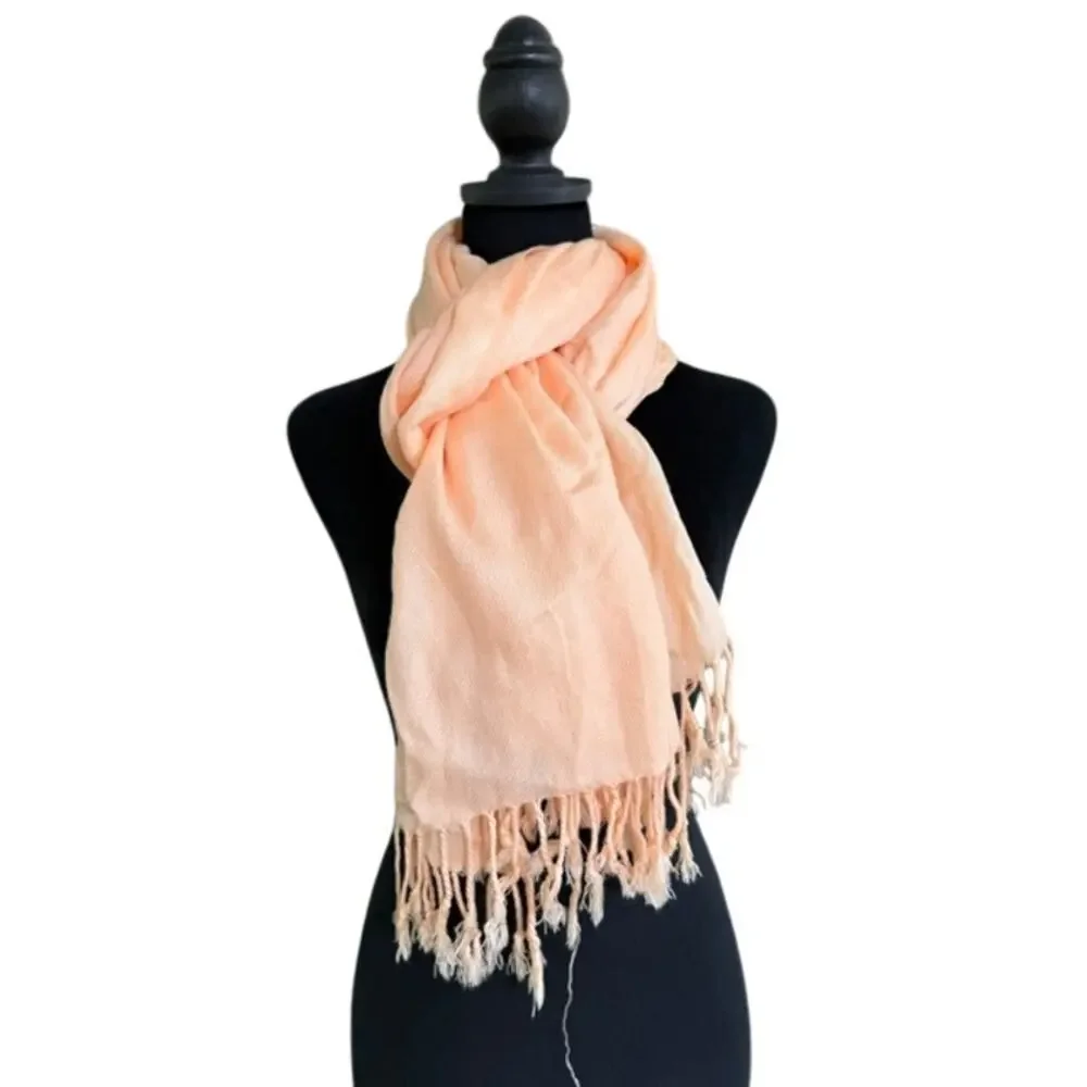 Pashmina Scarf Shawl Peach Blush Lightweight Wrap Tassel Fringe Soft New